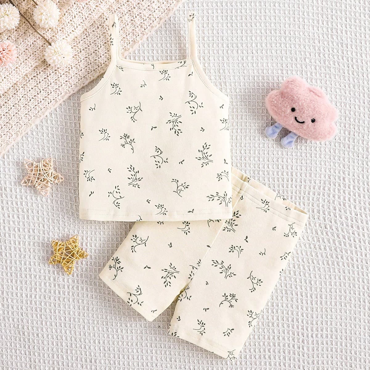 Ensemble de 2 piÃ¨ces pour bÃ©bÃ© fille, pyjamas confortables et dÃ©contractÃ©s tricotÃ©s avec impression florale parisienne, comprenant un haut de